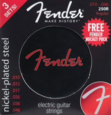 Fender 250 Series 3 Sets Nickel Plated Steel Electric Guitar Strings w/ Free Limited Edition Fender Hockey Puck