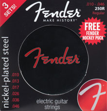 Fender 250 Series 3 Sets Nickel Plated Steel Electric Guitar Strings w/ Free Limited Edition Fender Hockey Puck Fender 250 Series 3 Sets Nickel Plated Steel Electric Guitar Strings w/ Free Limited Edition Fender Hockey Puck