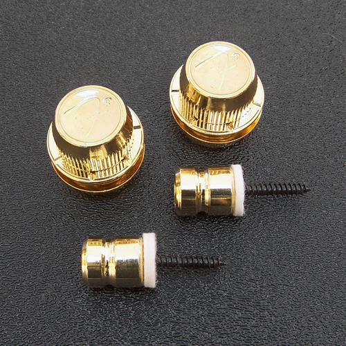 099-0818-302 0990818302 - Genuine Fender 'F' Series Gold Strap Locks and Strap Lock Buttons