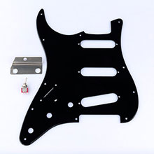 Left Handed Gilmour Black Strat Pickguard, Bracket and Switch Kit Left Handed Gilmour Black Strat Pickguard, Bracket and Switch Kit