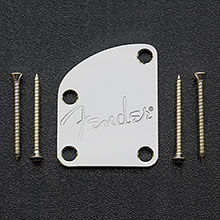 770-8383-049 Fender Deluxe Strat/Tele Chrome Neck Plate, Spaghetti Fender Logo