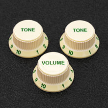 Customized Soft Touch Stratocaster Knob Set With Green Letters and Numbers Customized Soft Touch Stratocaster Knob Set With Green Letters and Numbers